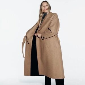 ZARA LONGLINE BELTED WOOL BLEND COAT